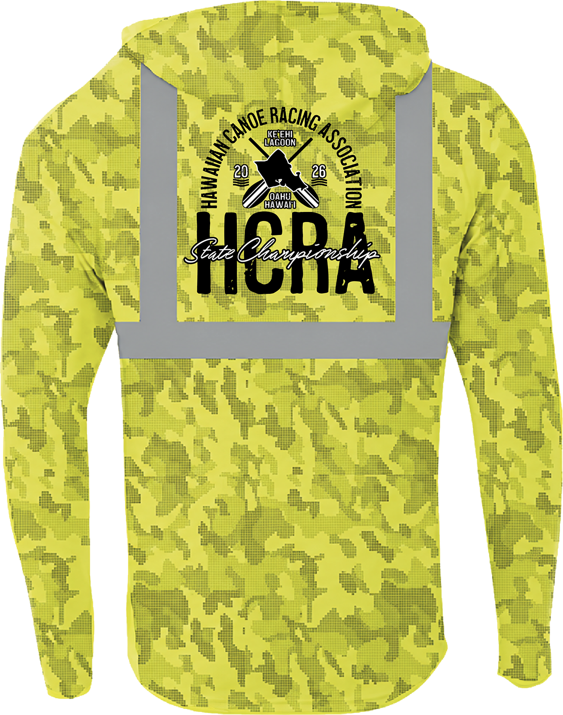 #4 2026 Long Sleeve UPF Hoodie Safety Yellow Camo w/reflective stripes