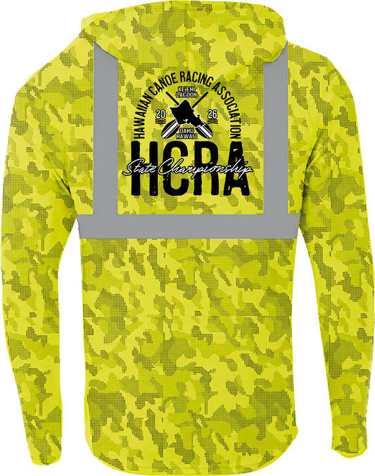 #4 2026 Long Sleeve UPF Hoodie Safety Yellow Camo w/reflective stripes