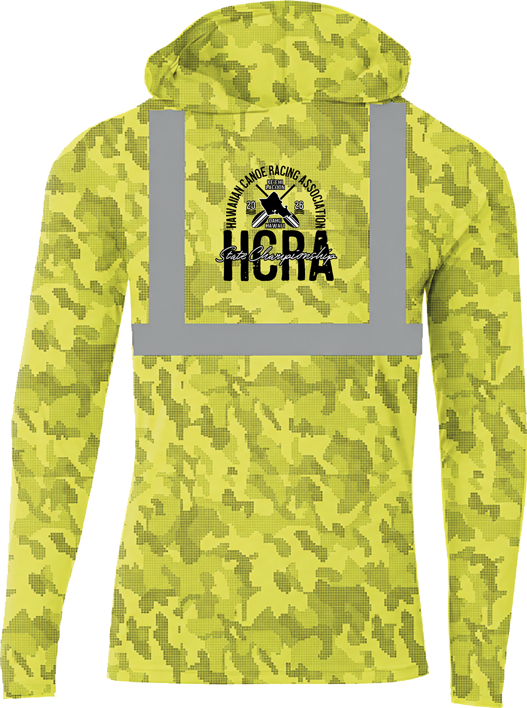 #4 2026 Long Sleeve UPF Hoodie Safety Yellow Camo w/reflective stripes